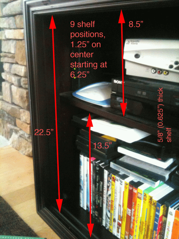 Dimensions of the shelves on our Winslow Media Stand from Pottery Barn.