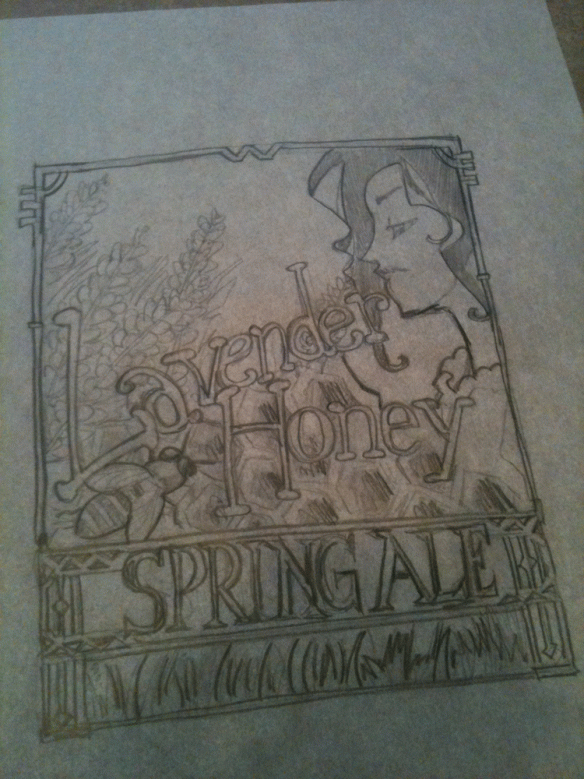 My preliminary sketch for the "Lavender Honey Spring Ale" label