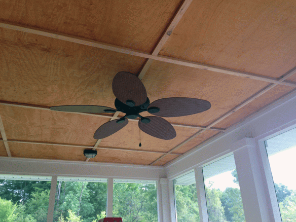Finished ceiling with trim. Large squares are 4' on center.